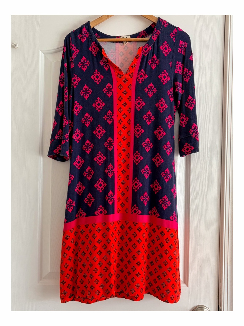 Hatley Geometric Print Shift Dress Navy Pink Red Size M